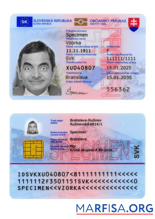 Printable Slovakia ID Card 2025 Present real example